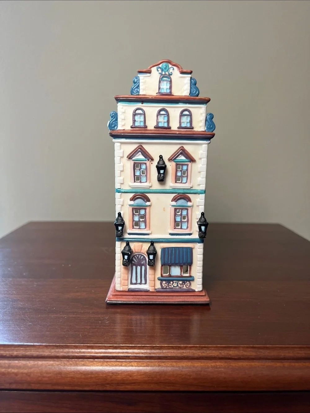 Vintage Cafe Prague House Shaped Tealight Candle Holder Hand Painted
